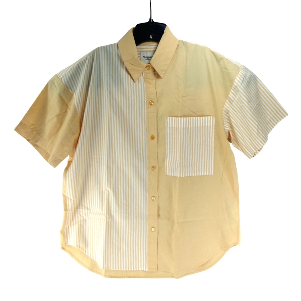 Oversized Poplin Button-Up Colorblock Stripe
